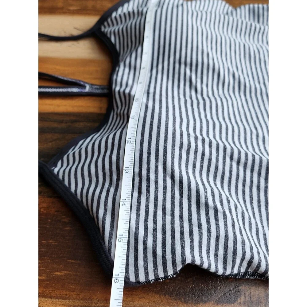 Lululemon Black/Gray Striped Spaghetti Strap Racer Back Padded Tank Top Sz 10